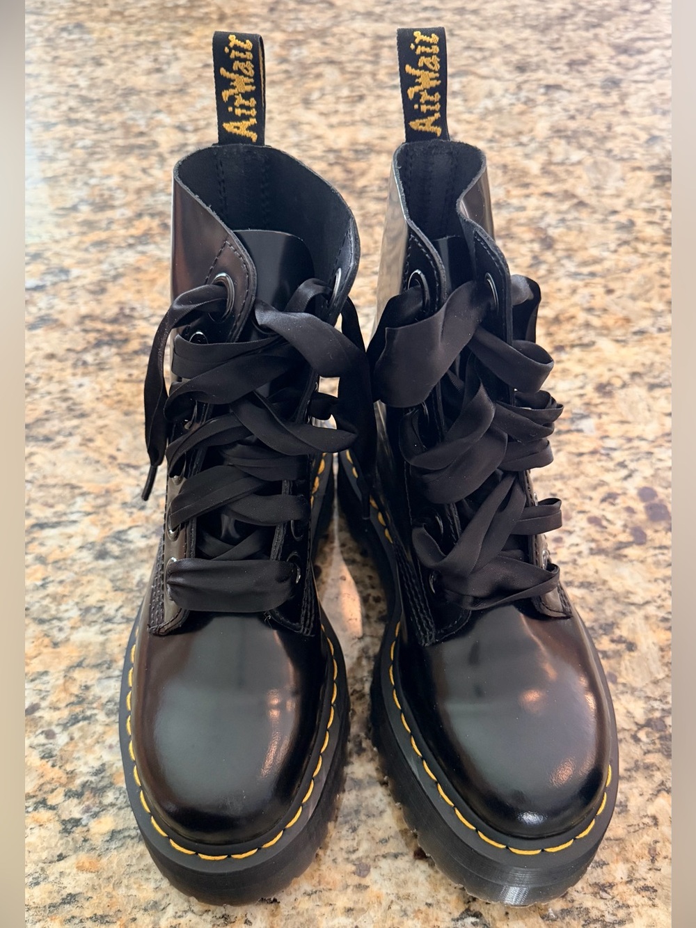 Dr. Martens Molly Black Leather Platform Boots w/Original Ribbon Laces - Size 7